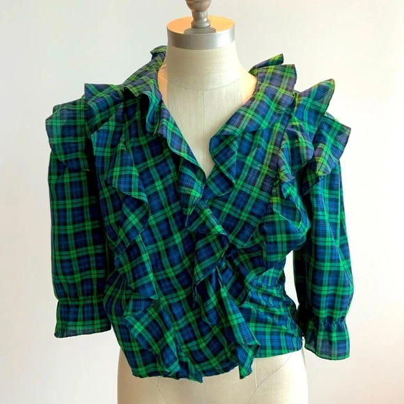 Vintage Flattering Ruffled Wrap Cotton Top Sz 8 - Picture 1 of 7